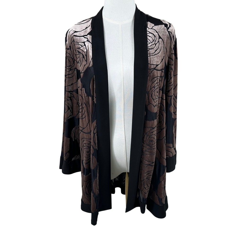 RM Richards Velvet Burnout Jacket 16 Black Bronze‎ Floral Open Front Whimsigoth